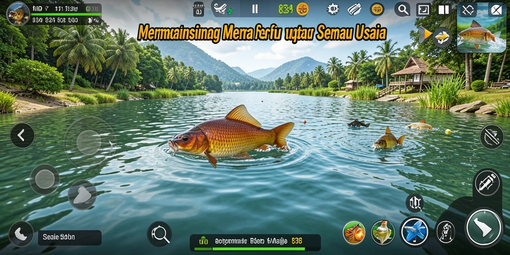 Screenshot utama 8364 menampilkan aksi memancing seru di lokasi indah.