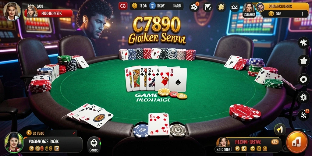 Screenshot gameplay C7890 menampilkan suasana poker yang mendebarkan.