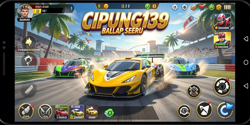 Tampilan gameplay mendebarkan dalam CIPUNG138 di trek balap.