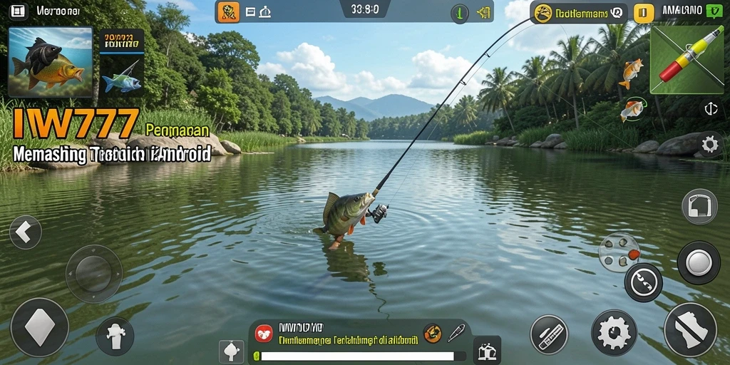 Tampilan gameplay IW777 yang menampilkan aksi memancing yang mendebarkan.