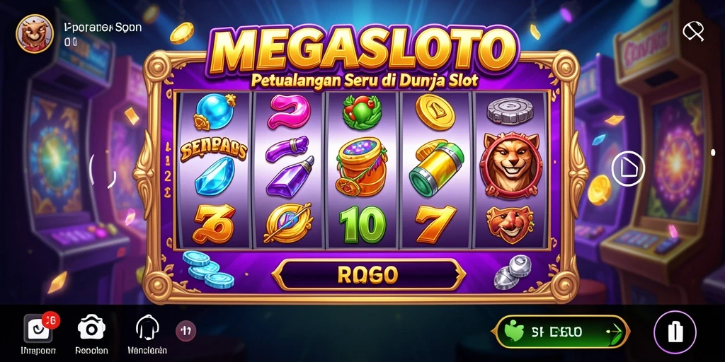 Tampilan gameplay MEGASLOTO yang mendebarkan dan penuh warna.